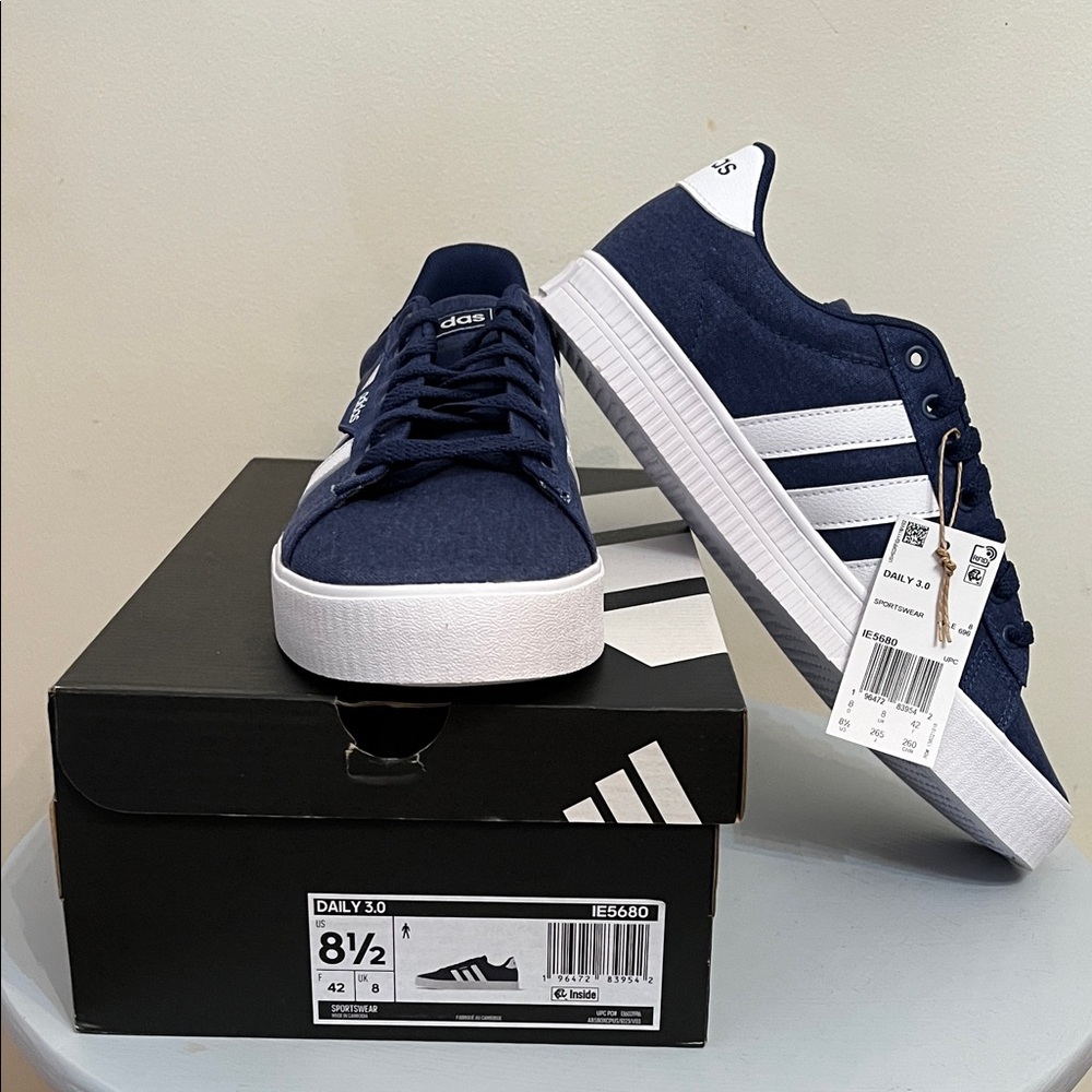 NIB adidas Men's Daily 3.0 Sneaker - Navy and White - Picture 3 of 8